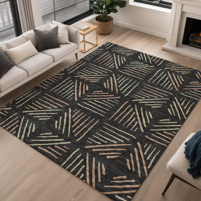 Tapis géométrique intérieur / extérieur lavable à la machine Kugler ACN2413, Rectangle 10 pi x 14 pi