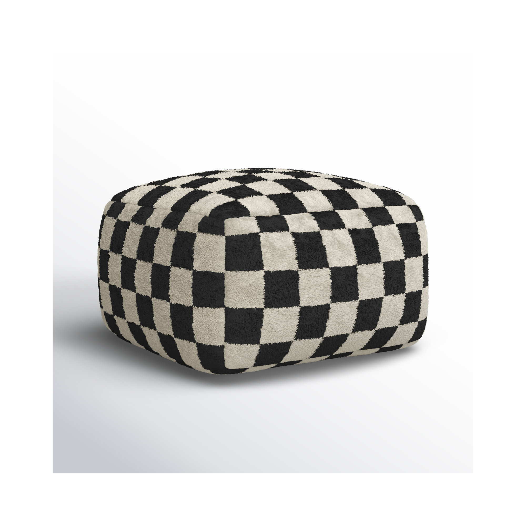 Birdie Upholstered Pouf, Black Wool/Cotton Blend