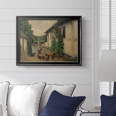 «Farmhouse with Hollyhocks» - Hans Andersen Brendekilde - Toile tendue avec châssis, c. Fin du 19e siècle / début du 20e siècle