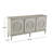 Light Gray Wooden Washed Circular Woven Rattan 3 Door Media Credenza Sideboard with Round Silver Knobs, 66" x 16" x 33"