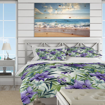 Floral Duvet Cover Set - Green Purple Bamboo Serenade Tropical Pattern II