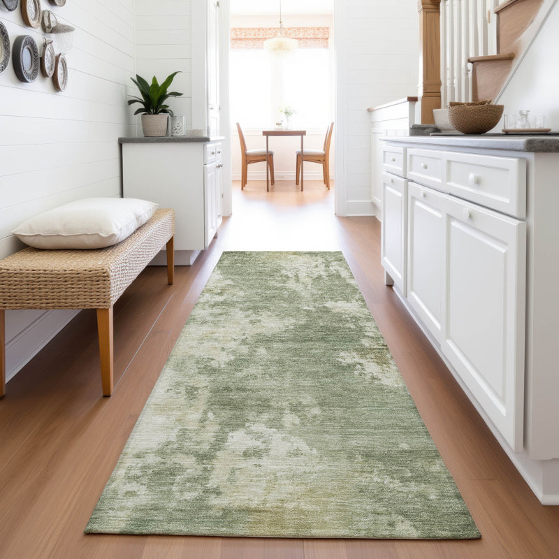 Machine Washable Indoor/Outdoor Xhevrie Sage Rug, Runner 2'3" x 7'6"