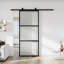Porte de grange coulissante en métal et en verre givré 38 po x 84 po avec quincaillerie d'installation (fermeture en douceur incluse)-1052360809-1051180752