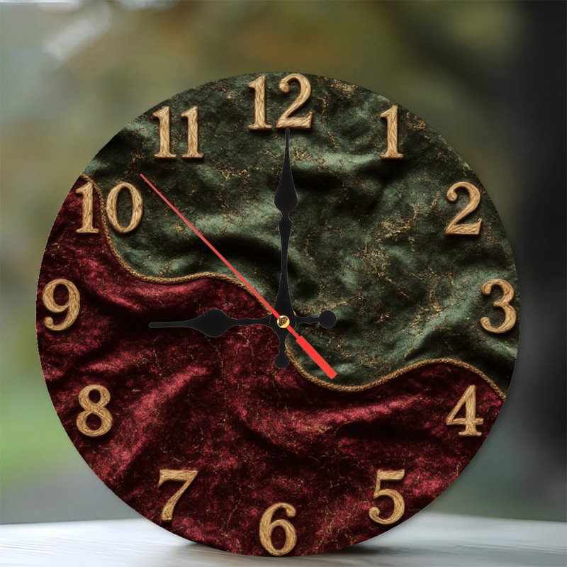 Cadran de l'horloge avec chiffres dorés en velours rouge vert