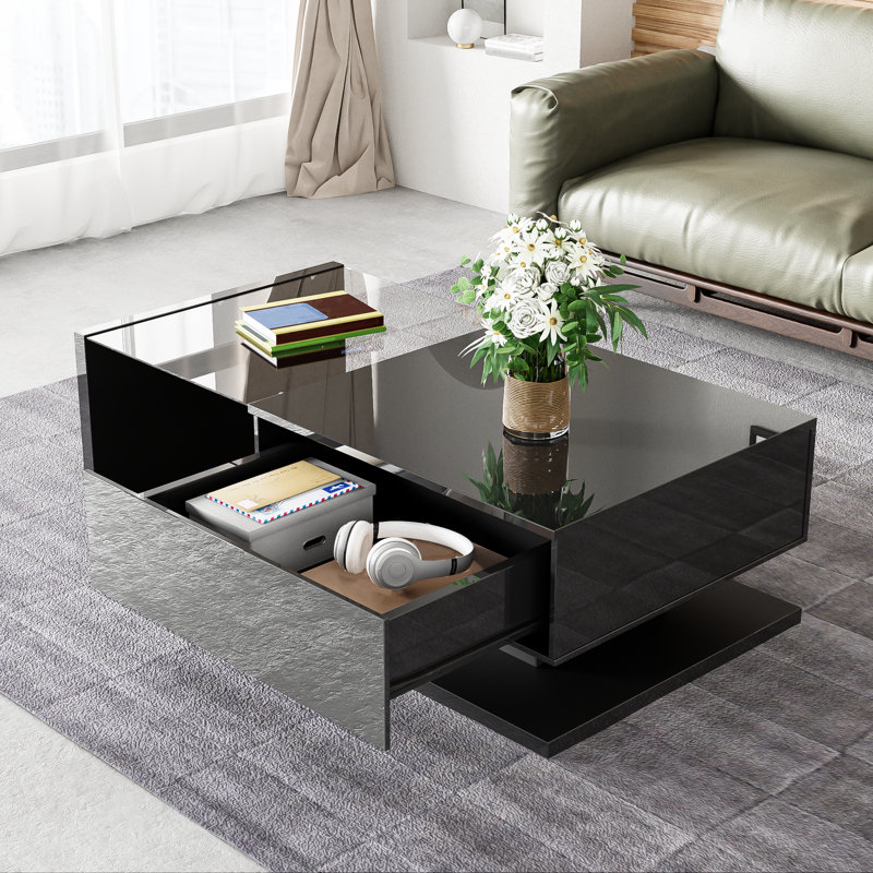Camecia Pedestal Coffee Table with Storage, Black, Black