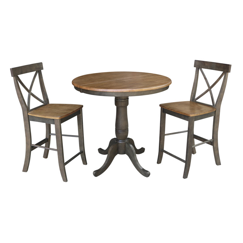 Britza 3 - Piece Counter Height Extendable Solid Wood Dining Set, Hickory/Washed Coal