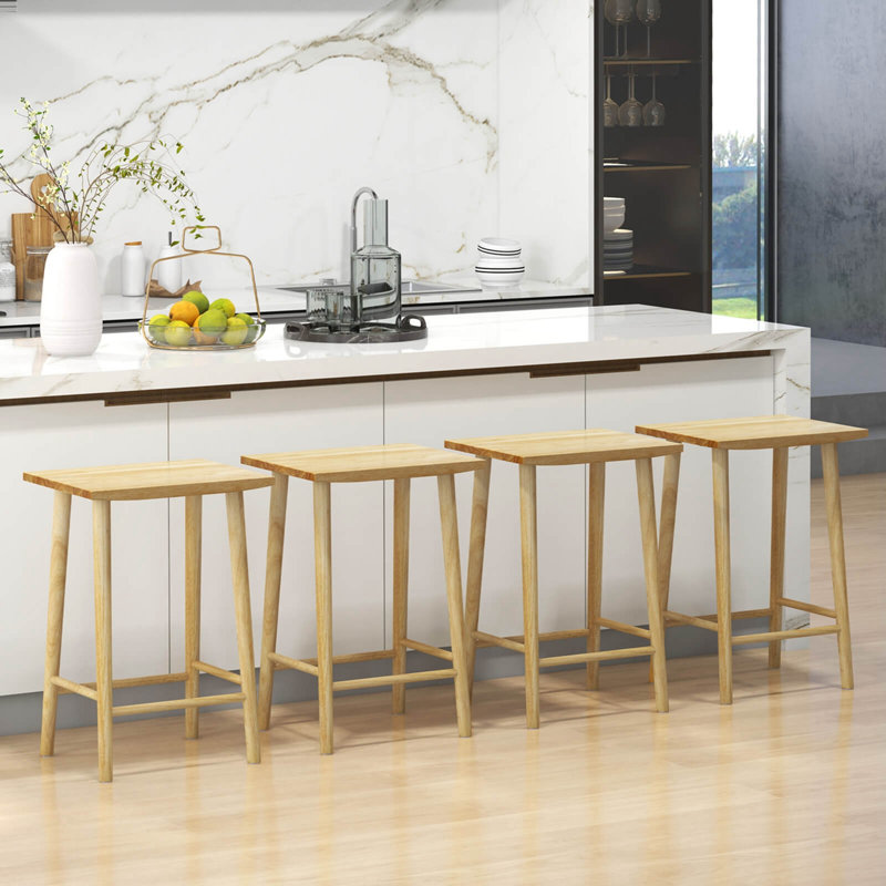 Tabouret à hauteur de comptoir de 25,5 po avec repose-pieds et structure en bois massif Gracie Oaks, 4