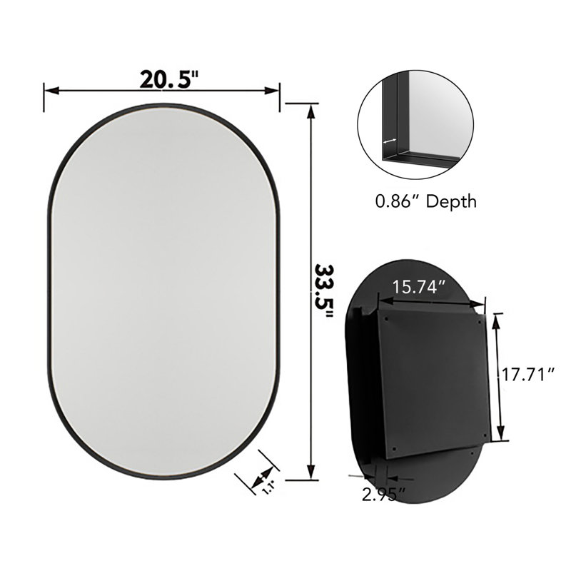Miroir ovale encastré pour pharmacie, Noir mat
