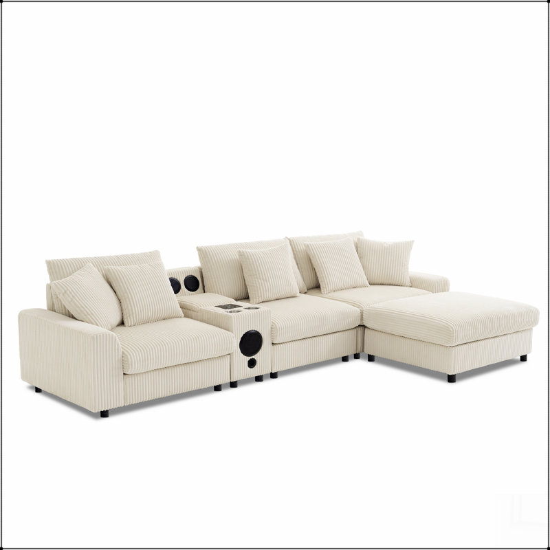 Canapé modulaire avec haut-parleurs Bluetooth, canapé en L avec console