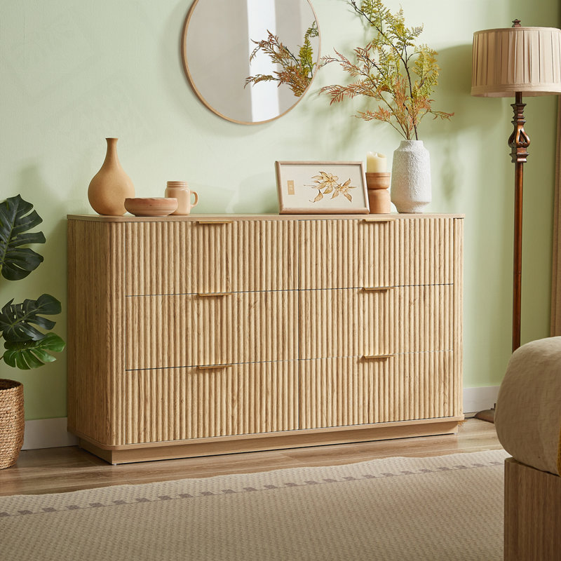 Commode en bois avec 6 tiroirs, Chêne