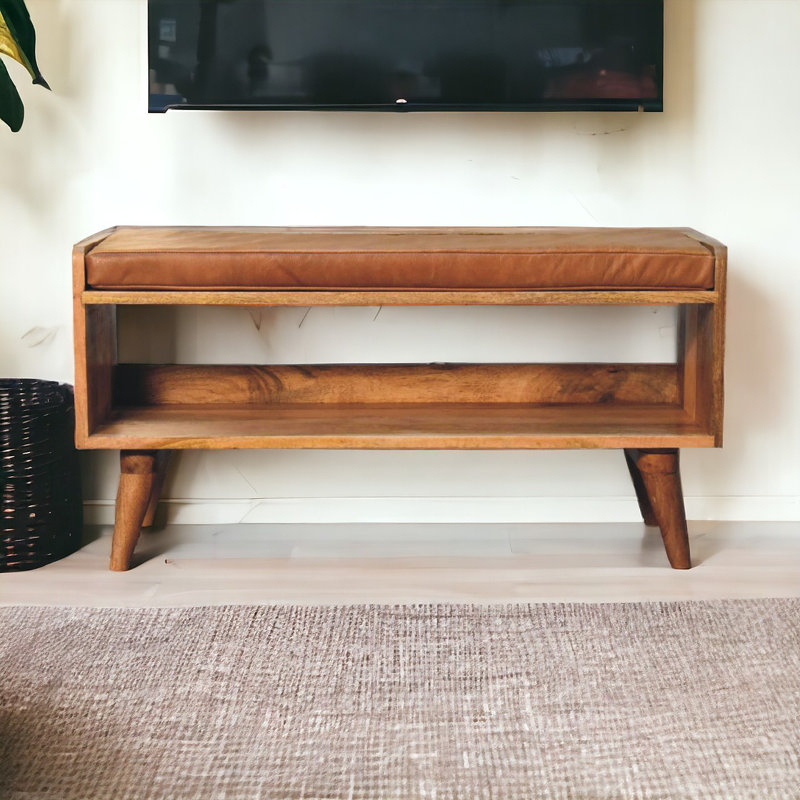 Upholstered Storage Bench, Oak-ish