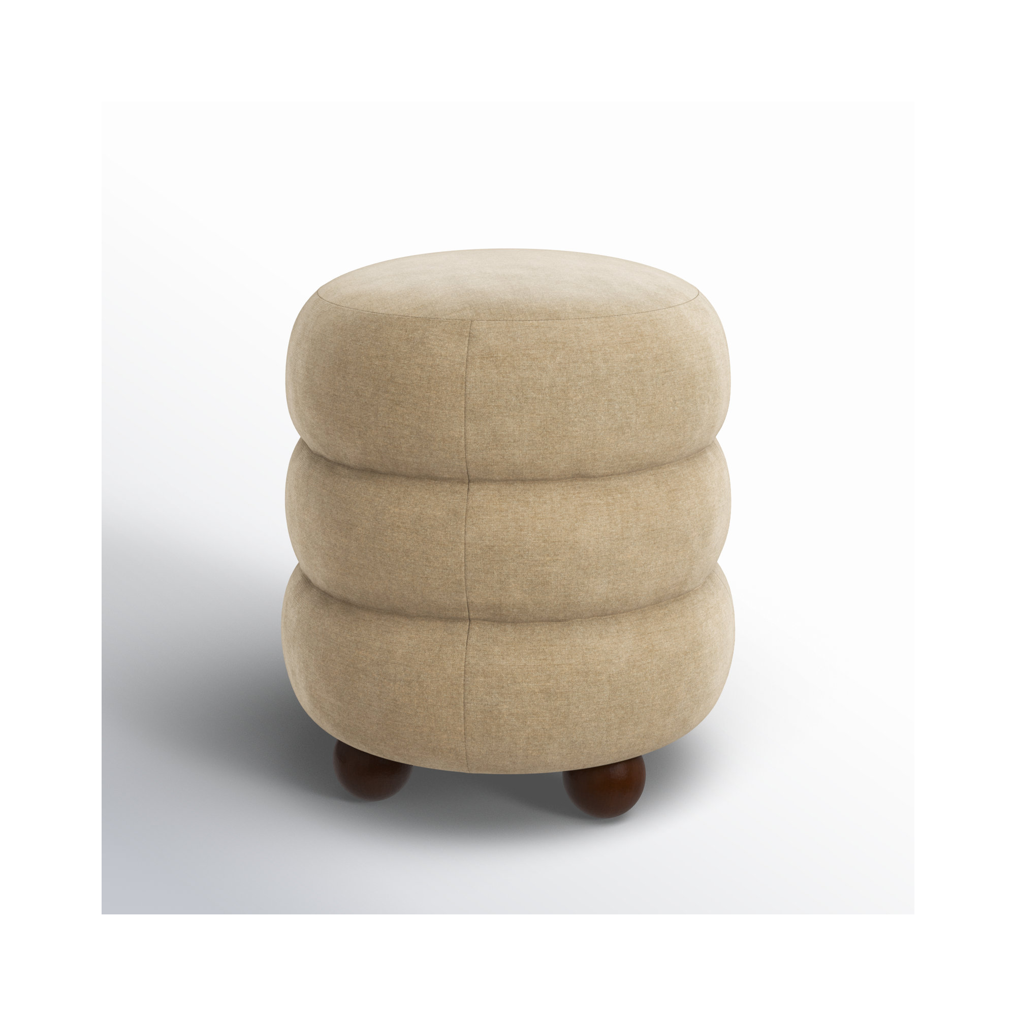 Dalisha 17" Velvet Round Ottoman, Light Brown, Walnut