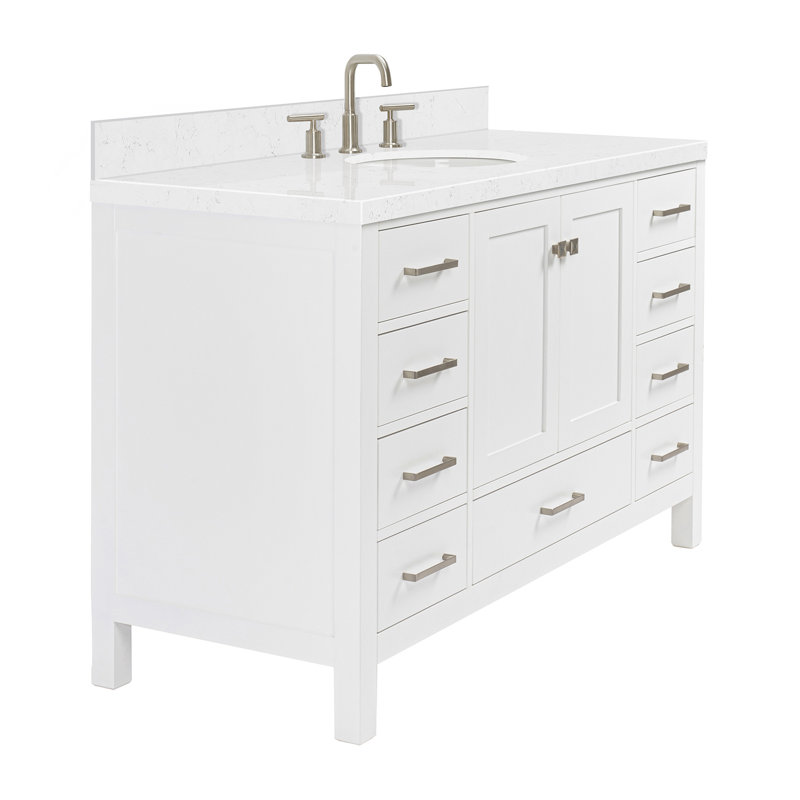  Meuble-lavabo simple 54,25 po avec comptoir, Blanc / nickel brossé