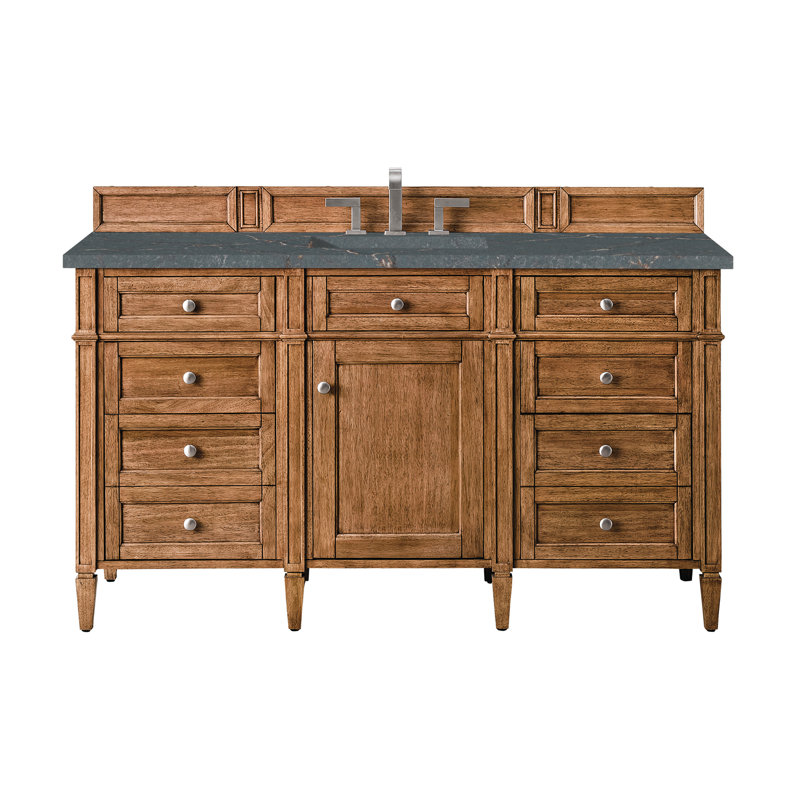 Meuble-lavabo simple 60 po Dussault, Pierre de savon anthracite, Brun selle, 8 po