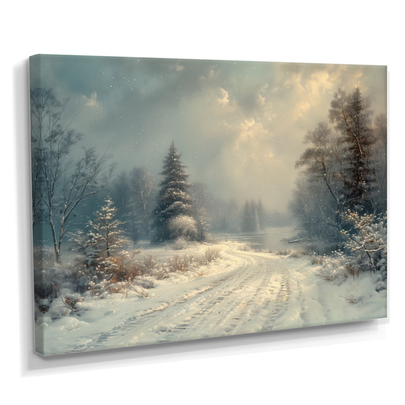 «White Grey Winter route into forest III - Winter Landscape», art mural sur toile, H 40 po x l 60 po, Toile tendue