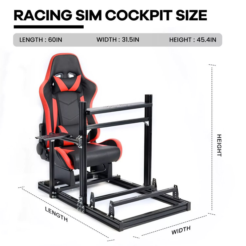 Anman Gt/F1  Introductory Simulation Racing Cockpit 6030 Aluminum Racing Frame, Shift Panel With Additional Sidebar, And More Stable. Fit For Straight Drive Steering Wheel Gpro Csldd T818 , Includes Frame & Seat Only