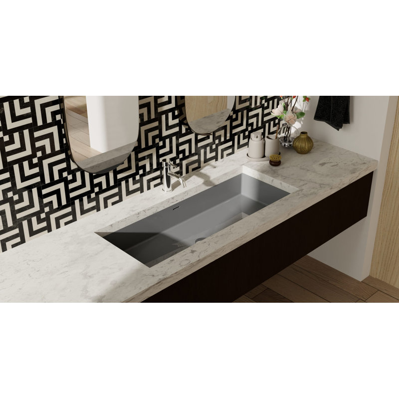 Badeloft 39.4" x 16.7" Stone Resin Undermount Bathroom Sink UB-05-XL-GGRY in Glossy Gray, Glossy Gray