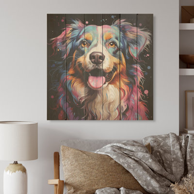 Chien, berger australien Aura I - art mural en bois sur bois de pin naturel