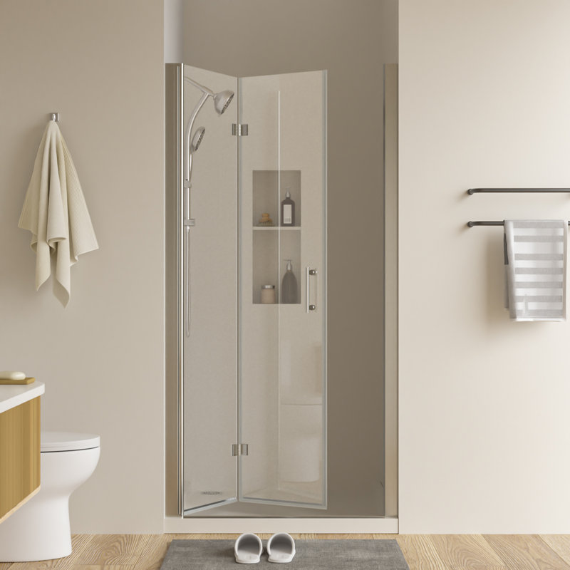 Bi-Fold Frameless Shower Door Walk in Pivot Clear Glass Hinge Shower Door 6mm With Tempered Glass and Explosion-Proof Film