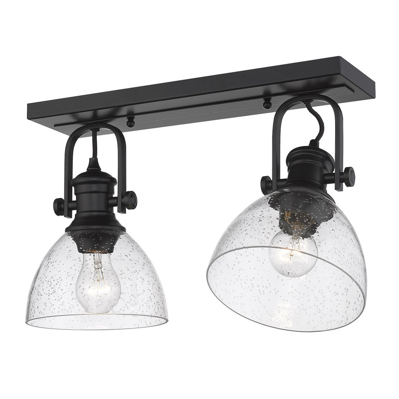 Bales Glass Semi Flush Mount, Matte Black, Seeded Glass
