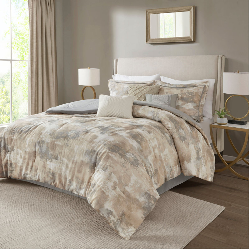 7 Piece Textured Cotton Blend Comforter Set King