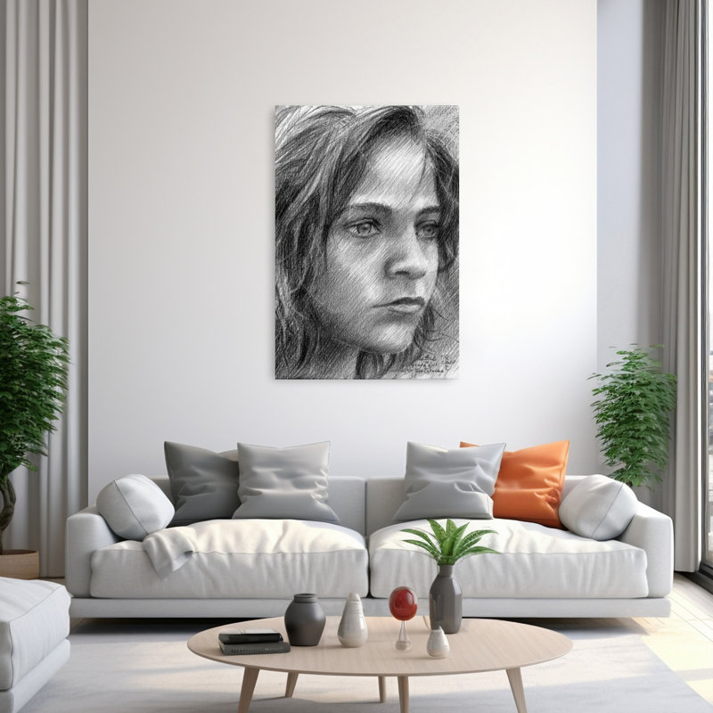 Reproduction d'art mural contemporain abstrait, jeune garçon pensif, 60" H x 40" W