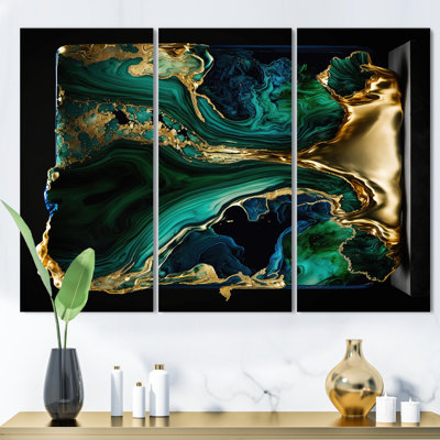 " Abstract Geode Marble Green and Blue I " 3 Piece Art Color Photography Print
