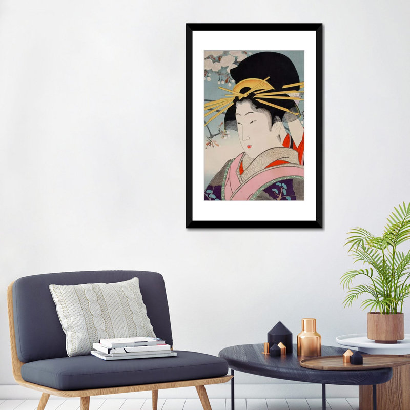 Courtesan japonais woodblock pattern, reproduction d’art sur toile, H 32 po x l 24 po x P 1 po, Papier d'art encadré noir