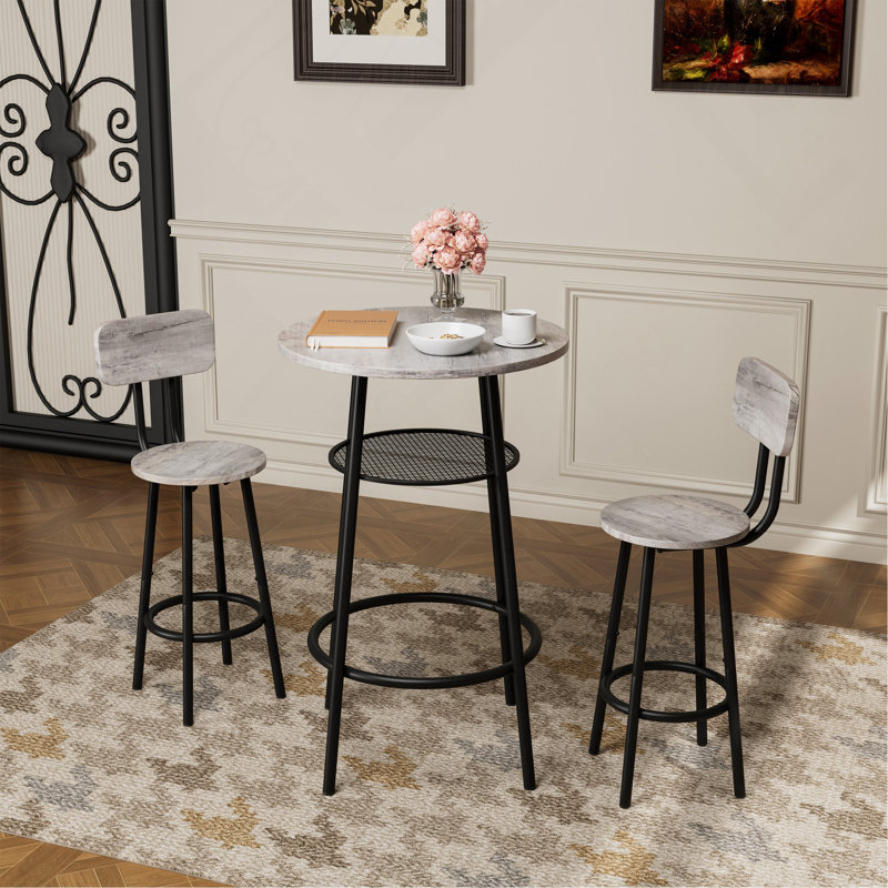 Ensemble de 3 tables de bar rondes avec dossier et cloison, petite table de salle à manger pour 2 personnes, table de petit-déjeuner et 2 tabourets pour la cuisine et la salle à manger
