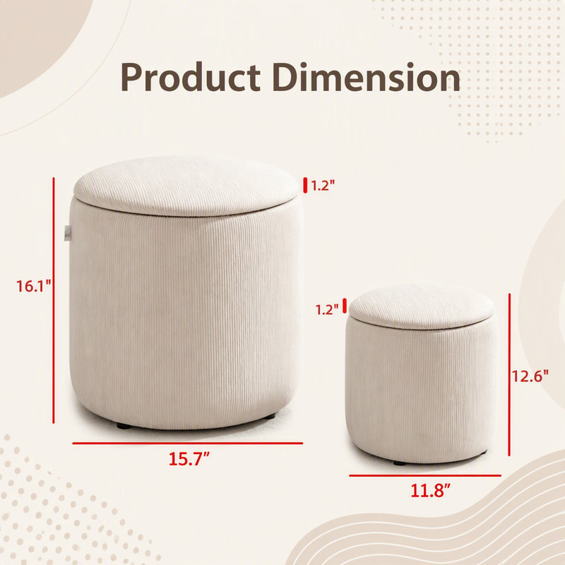 Ensemble de 2 tabourets de rangement en velours côtelé, repose-pieds avec couvercle en bois amovible et espace de rangement caché