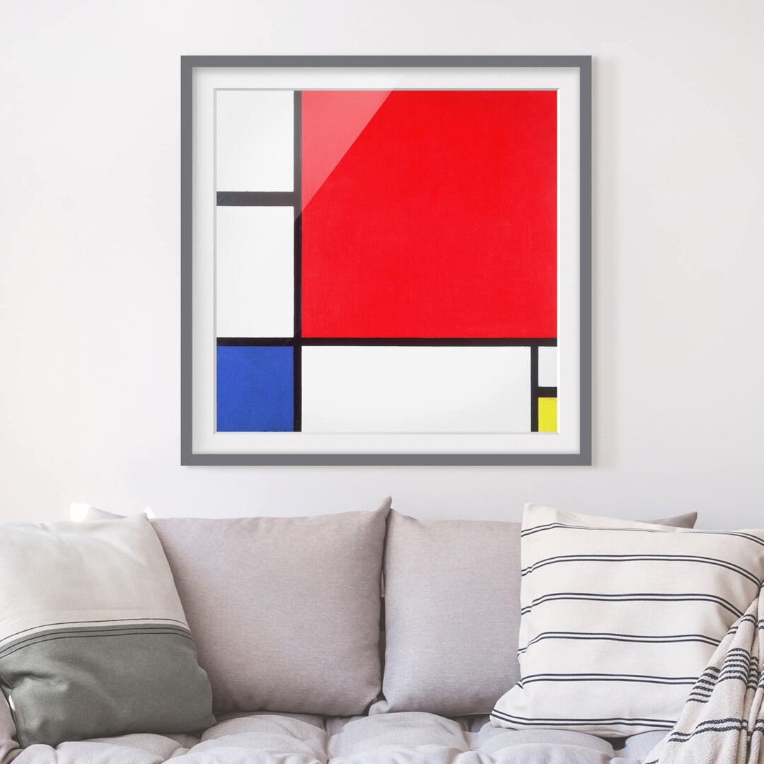 Gerahmtes Papierbild Komposition Rot Blau Gelb von Piet Mondrian