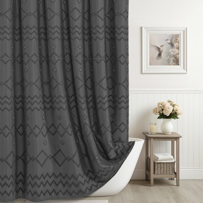 Grey Shower Curtain, Boho Woven Tufted Geometric Fabric Shower Curtain For Bathroom Modern Textured Waterproof Farmhouse Cloth Shower Curtains, 72 X 72 Inches