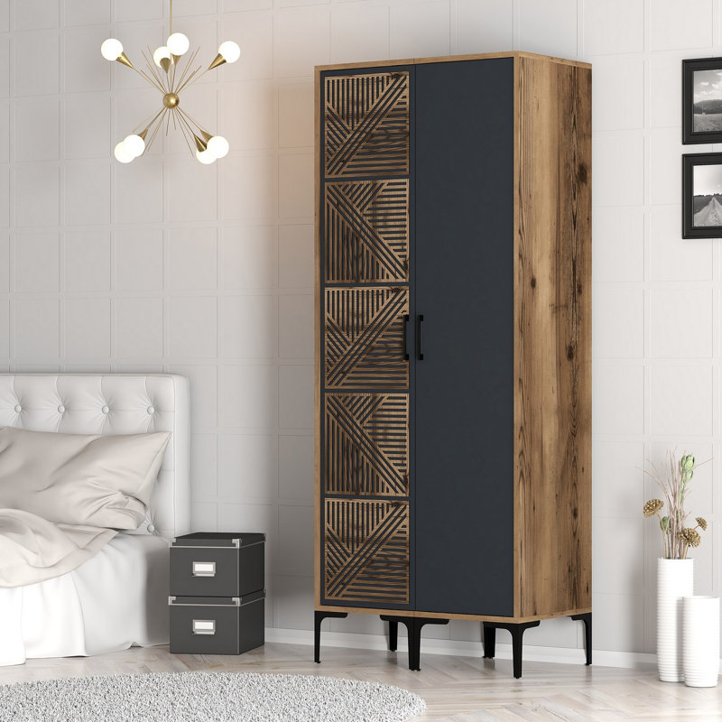 Berend 2 Door Manufactured Wood Wardrobe, Walnut/Anthracite