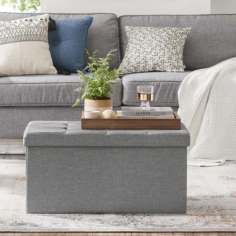 Banc de rangement avec repose-pieds pliant, Tissu Oxford, Gris