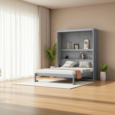 Grand lit escamotable mural avec tablettes