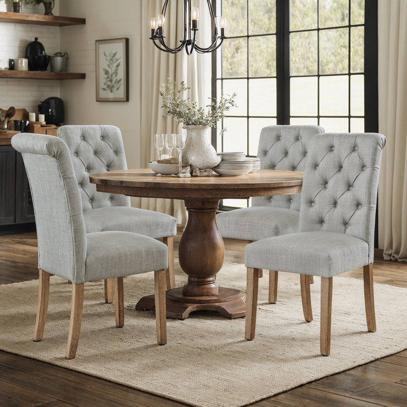 Linen Upholstered Dining Parsons Chairs (Set Of 4), Gray, 4