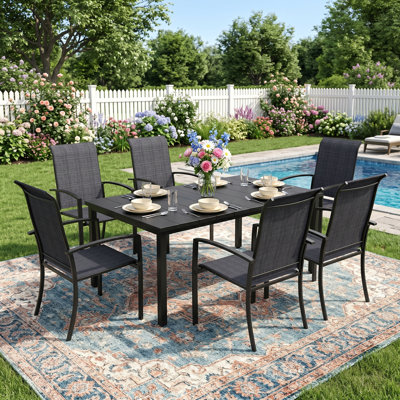 Ensemble repas d'extérieur pour 6 personnes avec fauteuils empilables