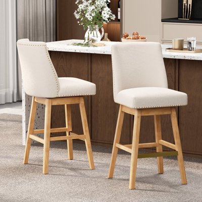Tabouret de bar pivotant en tissu 30,6 po, blanc (ensemble de 2)