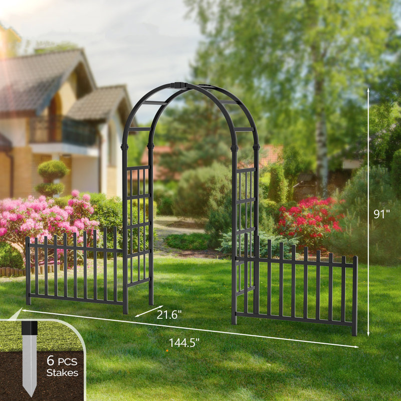 7Ft Black Vinyl Garden Arbor With Fences, Black