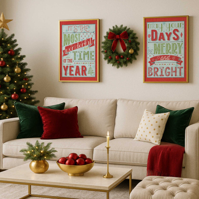 Frosted Merry Wishes, ensemble de 2 reproductions d'art, 20 po x 16 po, Noyer