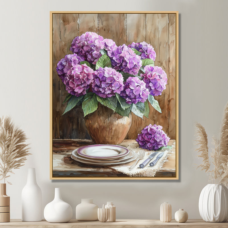 Bouquet d'hortensias à la ferme II - décoration murale hydrangées, H 44 po x l 34 po, Impression encadrée flottante