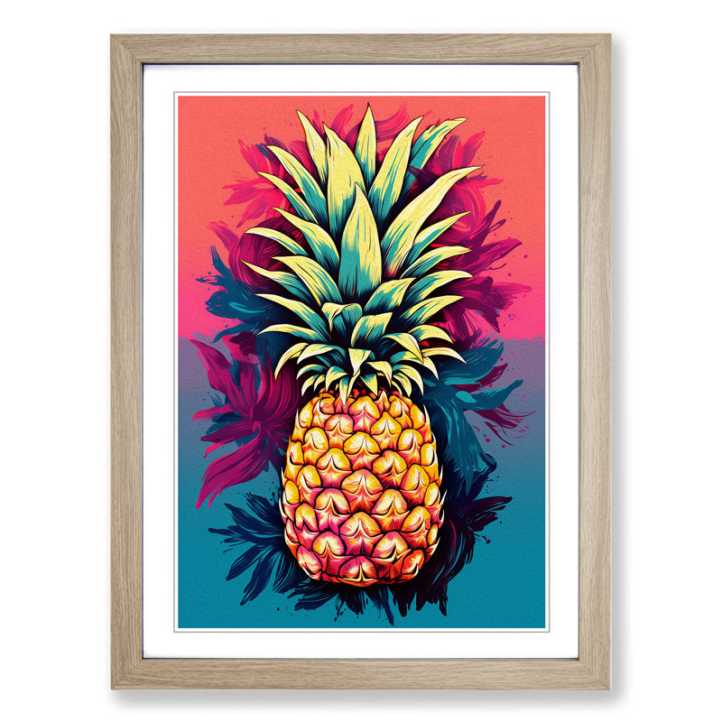 Pineapple Colour Field No.2 - Single Picture Frame Print on Wood, 46cm H x 34cm W x 2cm D, Oak Framed