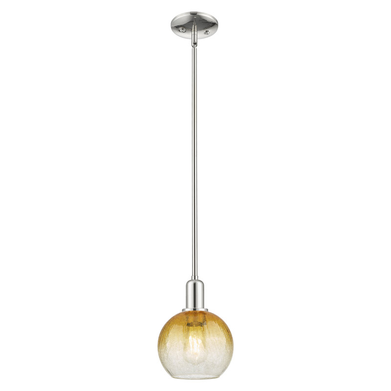 Downtown Urban - Brookhaven Globe - Mini-luminaire suspendu avec tige 8 po 1 lumière - Abat-jour, Ambre, Nickel poli