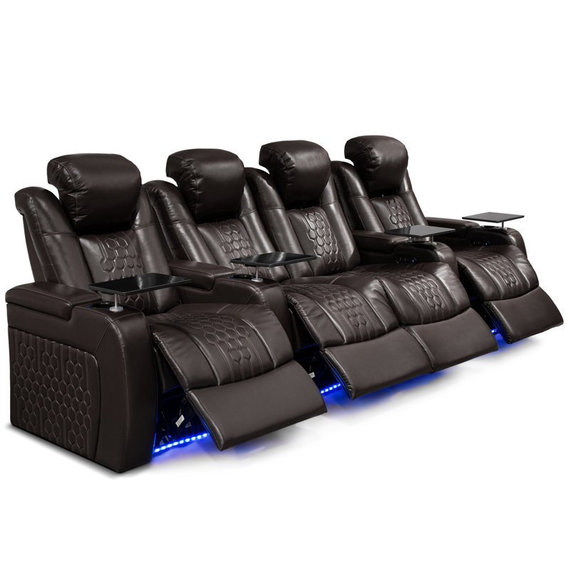 Power Recliner 4 PC Made WithTop-Grain Nappa,Fully Adjustable Relaxation,Smart Charging,Dynamic RGB LED Lighting, Coffee
