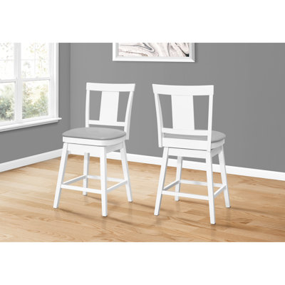 Tabouret de bar 2 places, comptoir, bois massif blanc, assise grise, tabourets pivotants 2 pièces de style chic, bois avec revêtement en similicuir, aspect classique