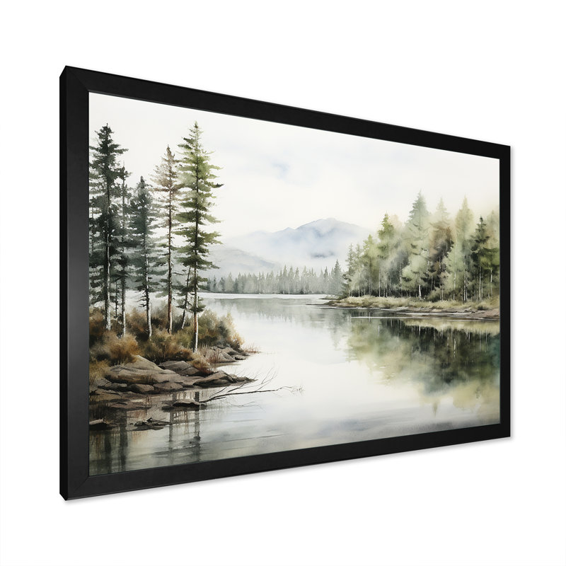 Scandinavian Lake Tranquility sur impression sur toile, Cadre simple noir, H 24 po x l 32 po x P 1 po