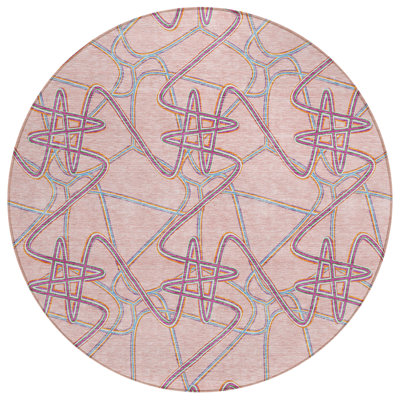 Tapis d'intérieur rond lavable 8 pi rose mauve et bleu ciel