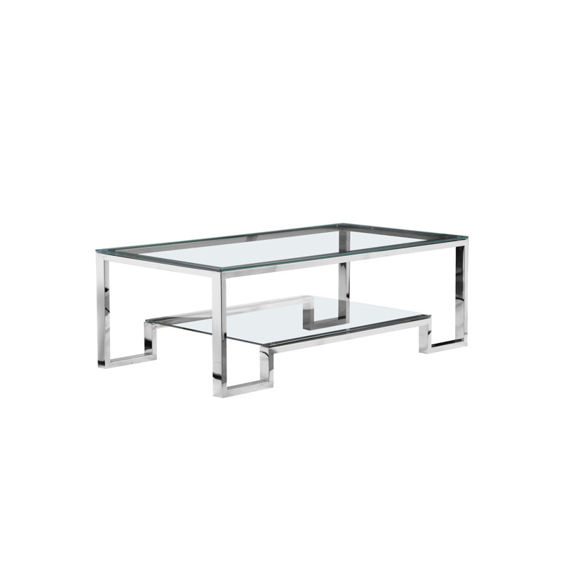 Laurence Coffee Table, 18" H x 54" W x 28" D, High Polish Steel
