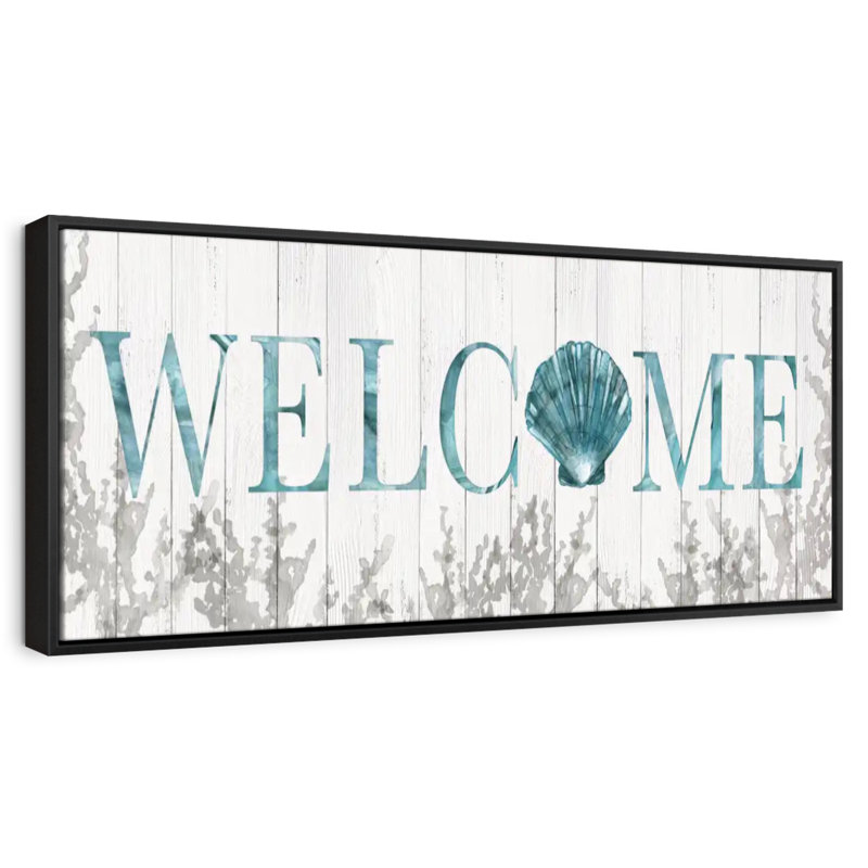 Welcome Shell Wall Sign, 43" X 15", Floating Frame Black