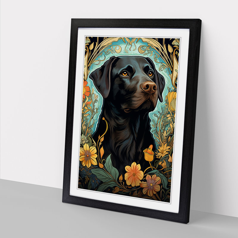 Labrador Retriever Nouveau No.2 - Single Picture Frame Print on Wood, Black Framed, 64cm H x 46cm W